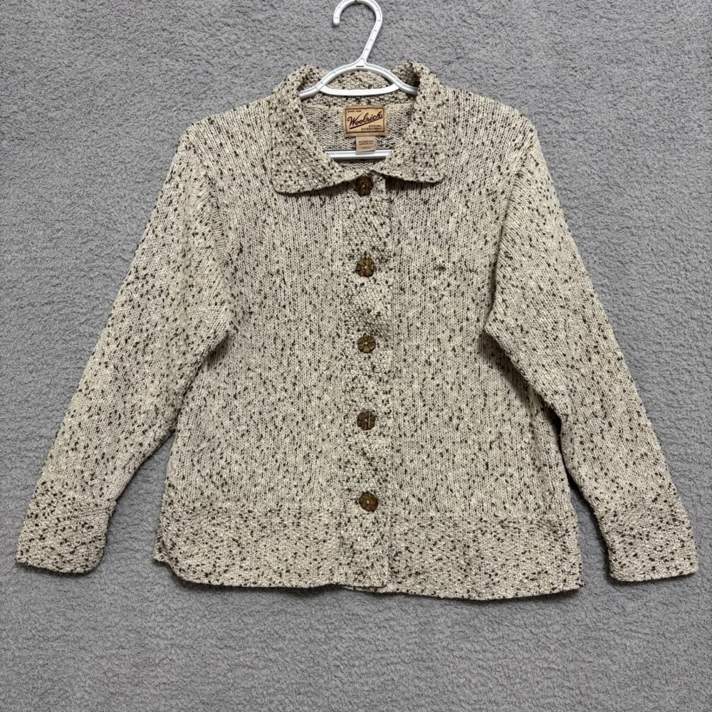 Vintage Woolrich Silk Blend Cardigan M Textured Knit Button Front Cottagecore